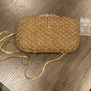 LUXMOB Elegant Gold Crystal Evening Clutch